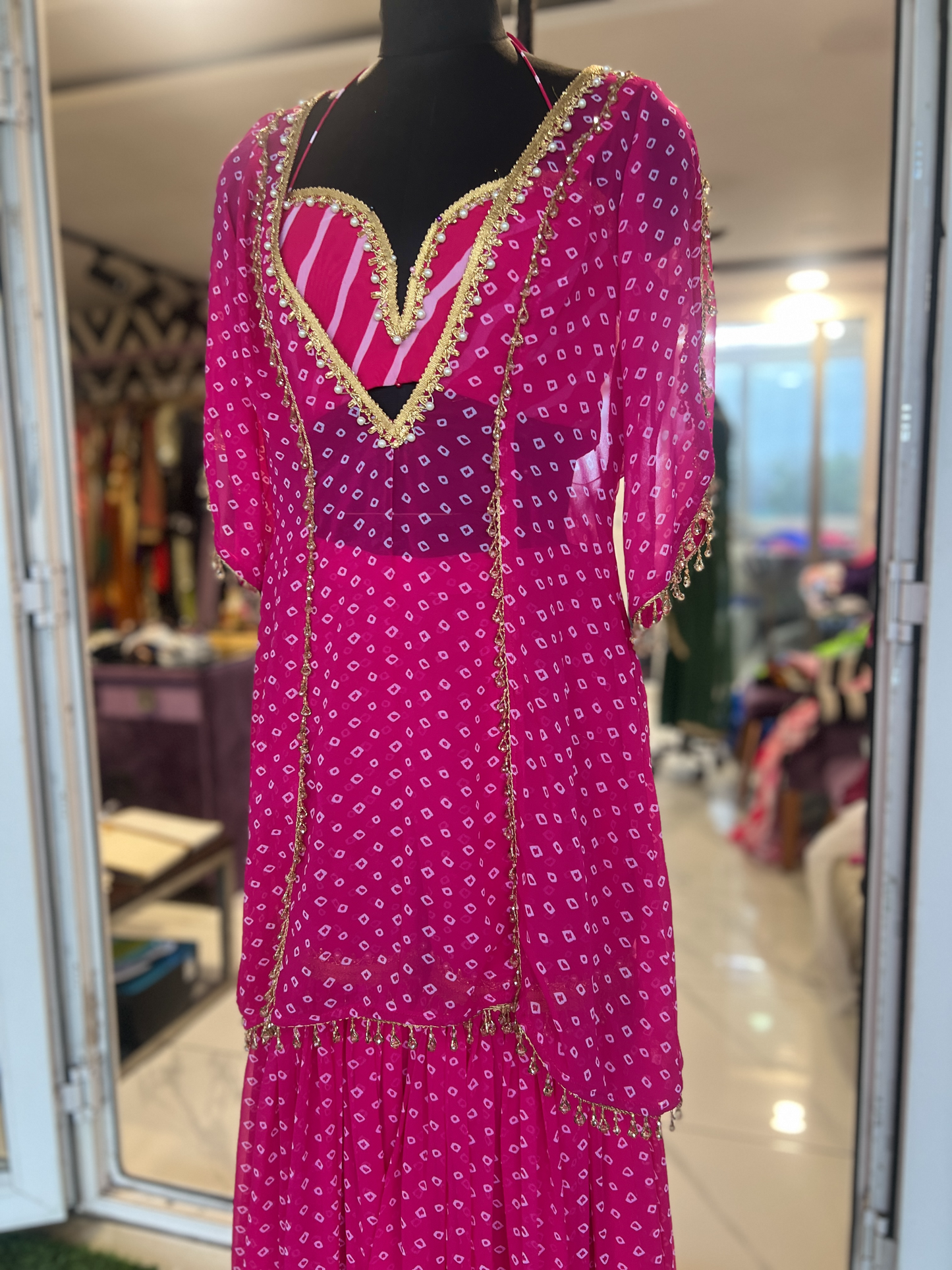 Mehek - Gulbahar Rani - Women’s Bandhani Sharara Ensemble – Traditional 3-Piece Outfit with Modern Flair