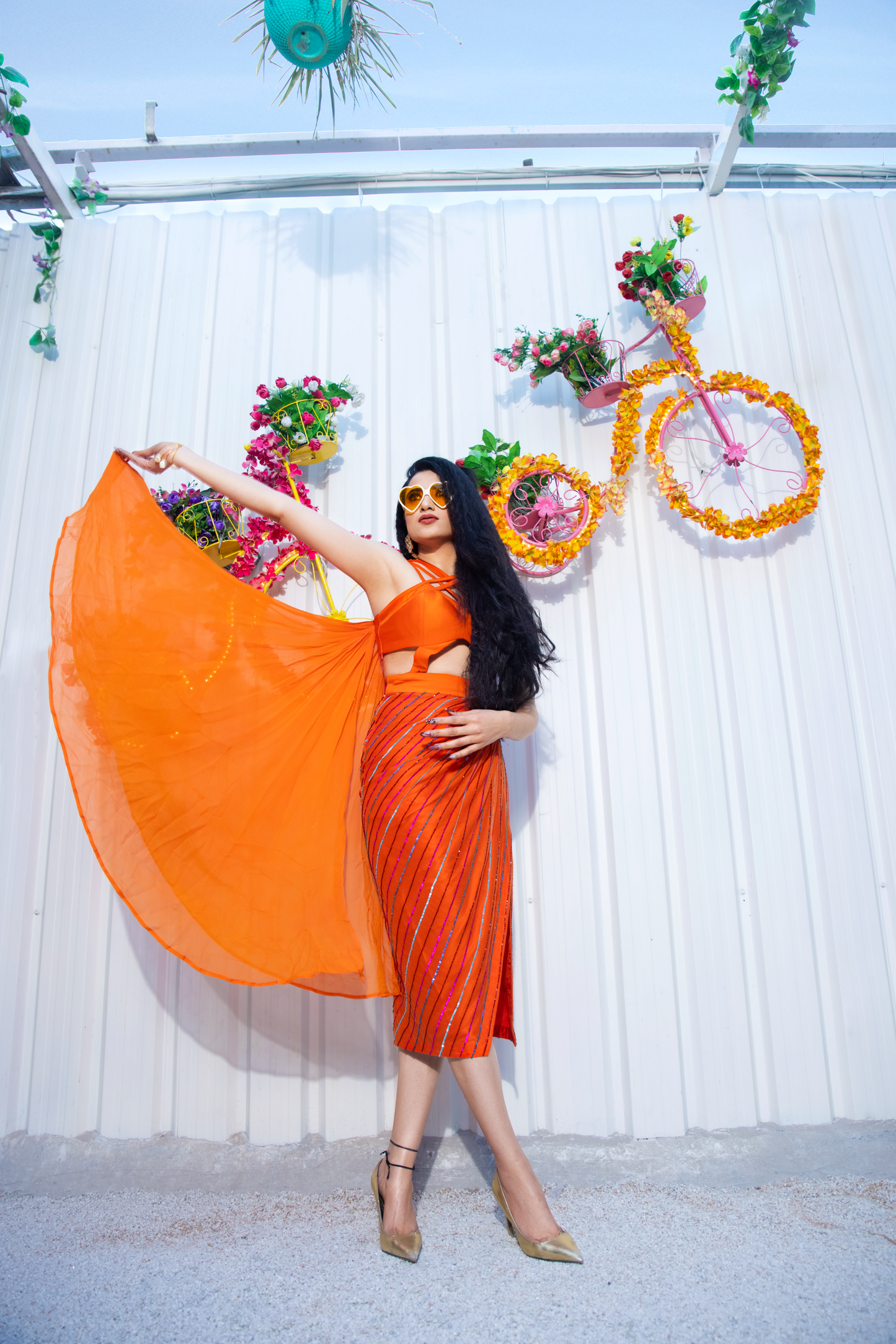 Nooran - Graceful Drape Embroidered Dress – Ankle-Length Elegance for Special Occasions