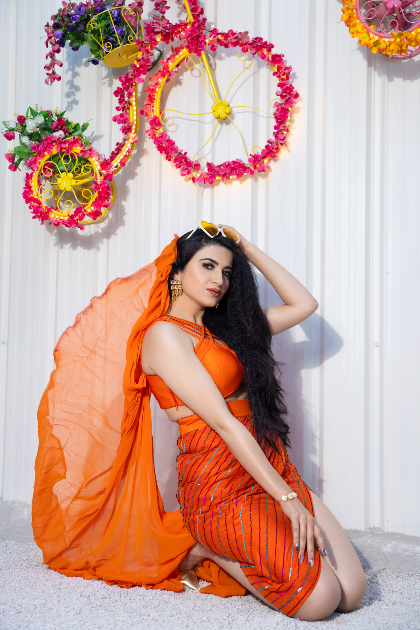 Nooran - Graceful Drape Embroidered Dress – Ankle-Length Elegance for Special Occasions