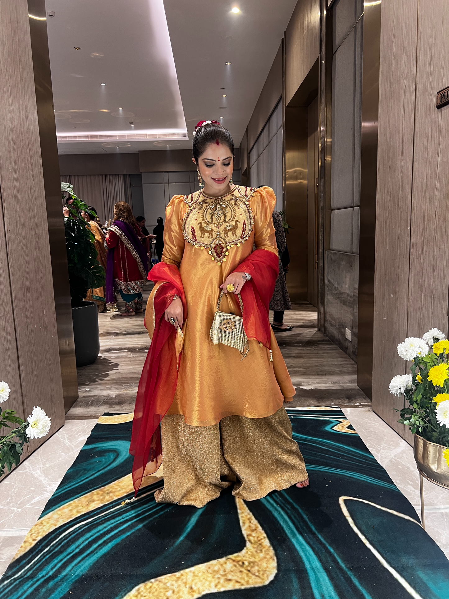 Surkh Jazba: Anarkali embroidered Sharara Set with Red Dupatta