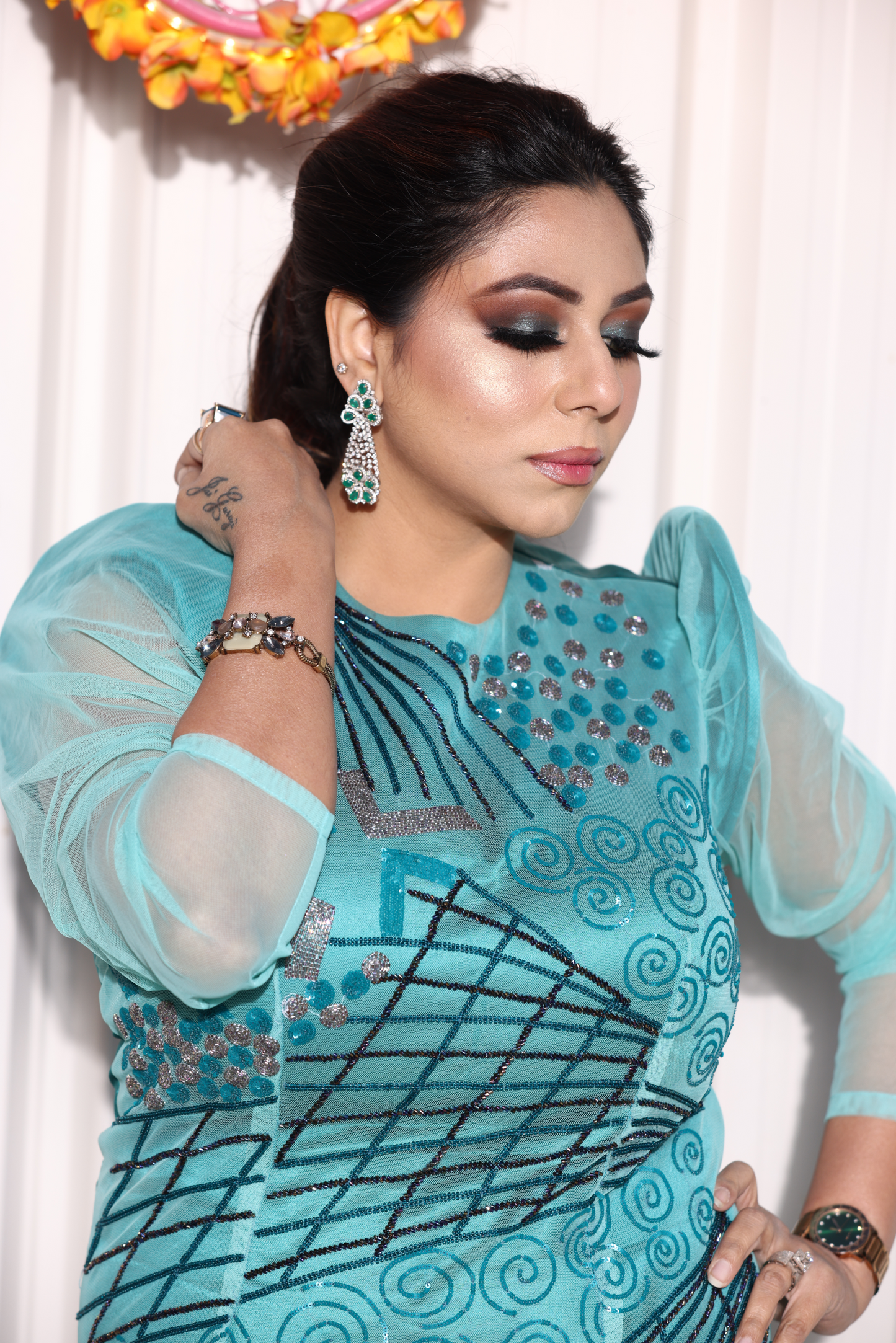 Shanaya - Enchanted Elegance: Embroidered Short Dress with Majestic Floor-Length Flare| MYSTIQUE CLOSET