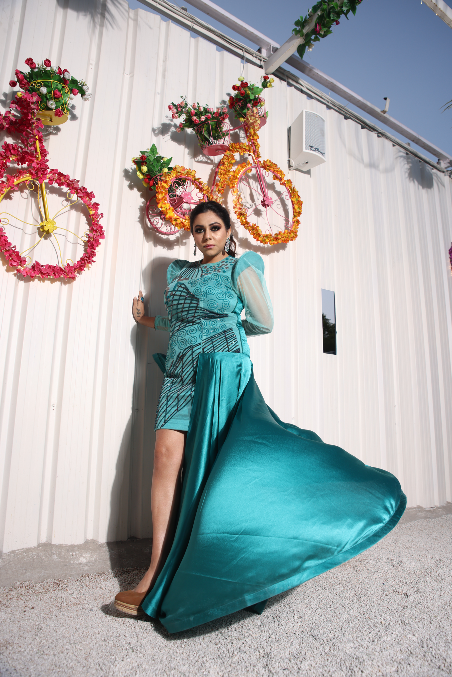 Shanaya - Enchanted Elegance: Embroidered Short Dress with Majestic Floor-Length Flare| MYSTIQUE CLOSET