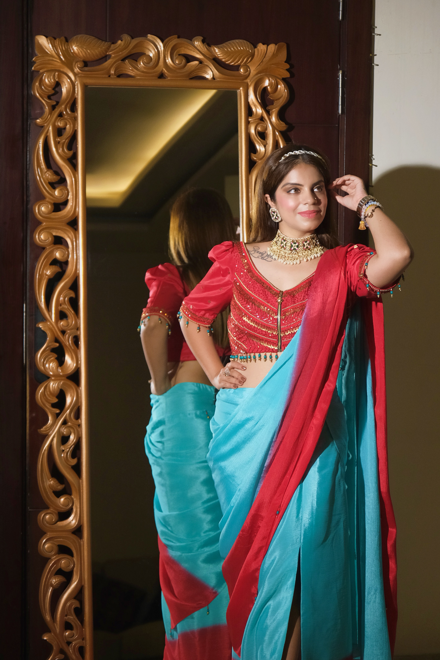 Aaradhya - Women’s Hook-and-Go Pre-Stitched Saree – Elegant & Easy Ready-to-Wear Drape