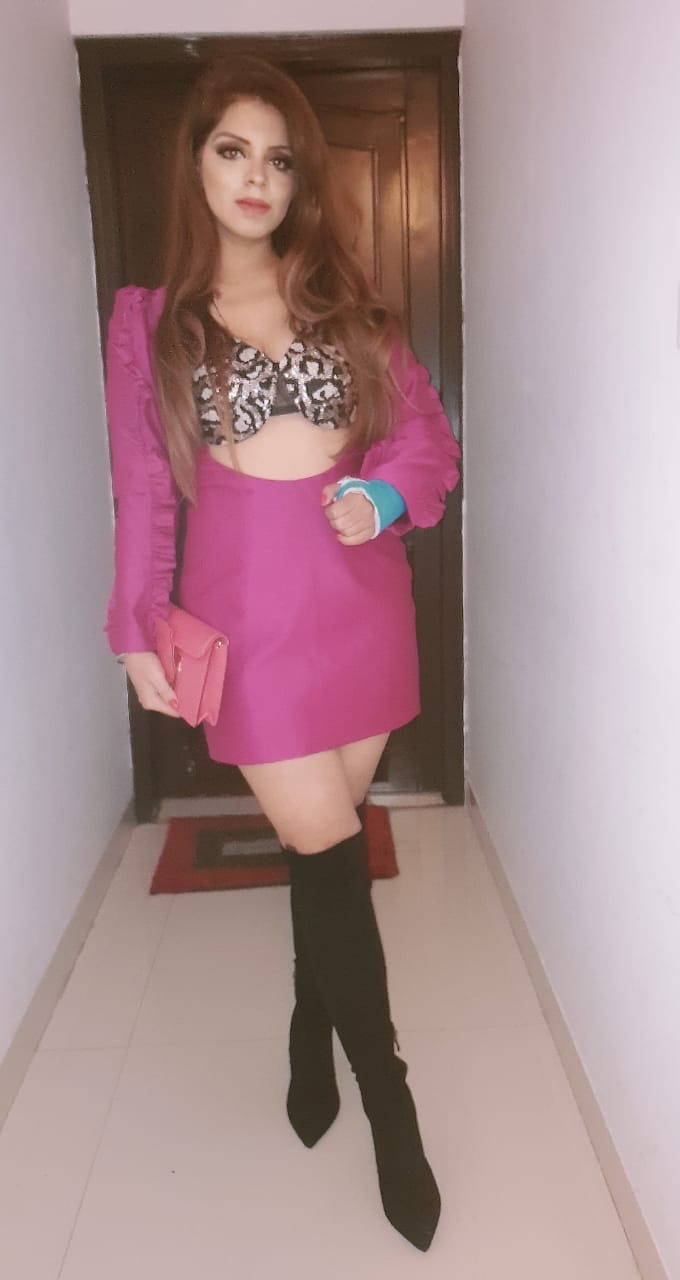 Silk hot pink dress with tiger sequin embellishments – glamorous party outfit for women