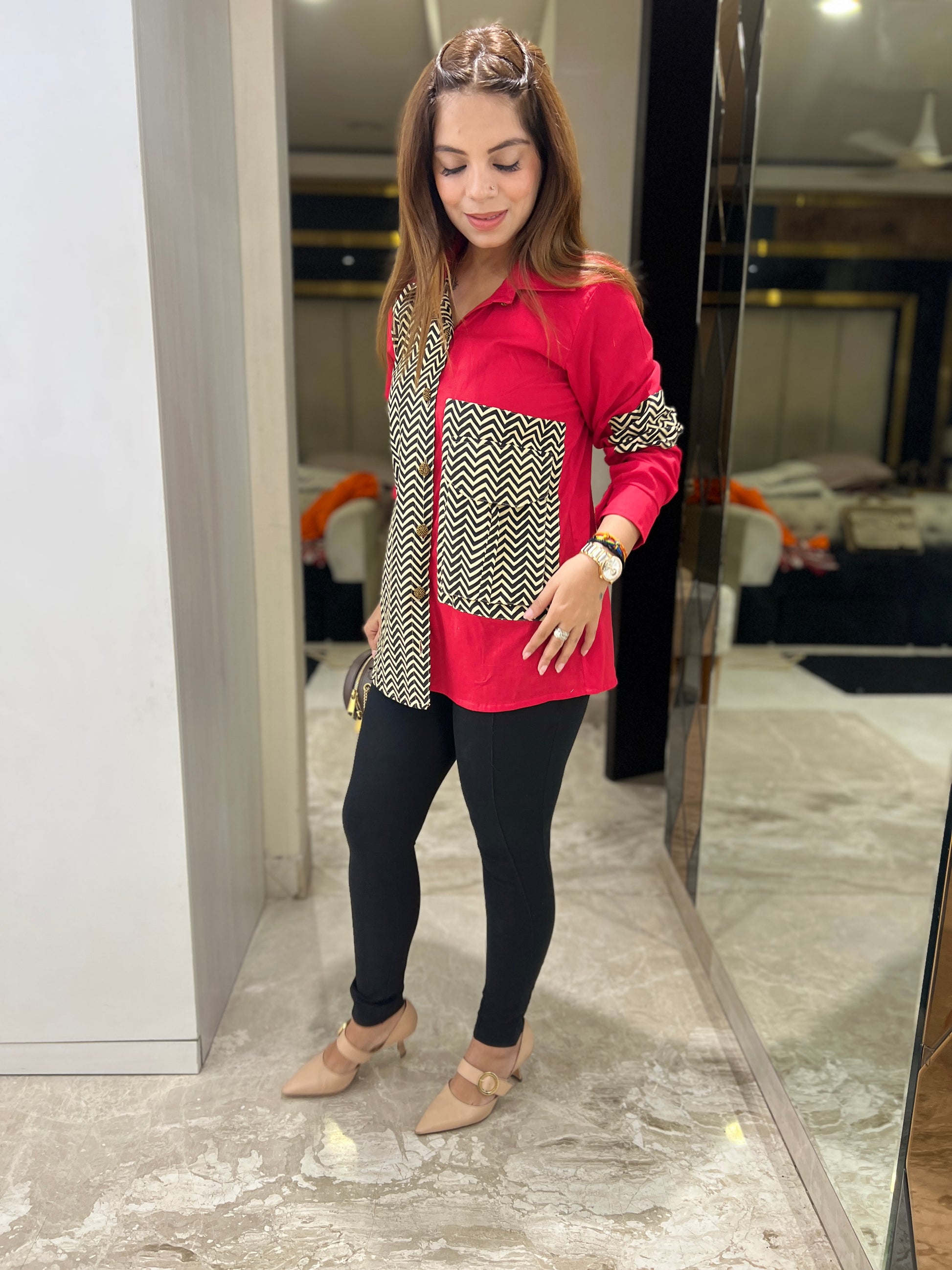 Designer red printed shirt for women – statement style