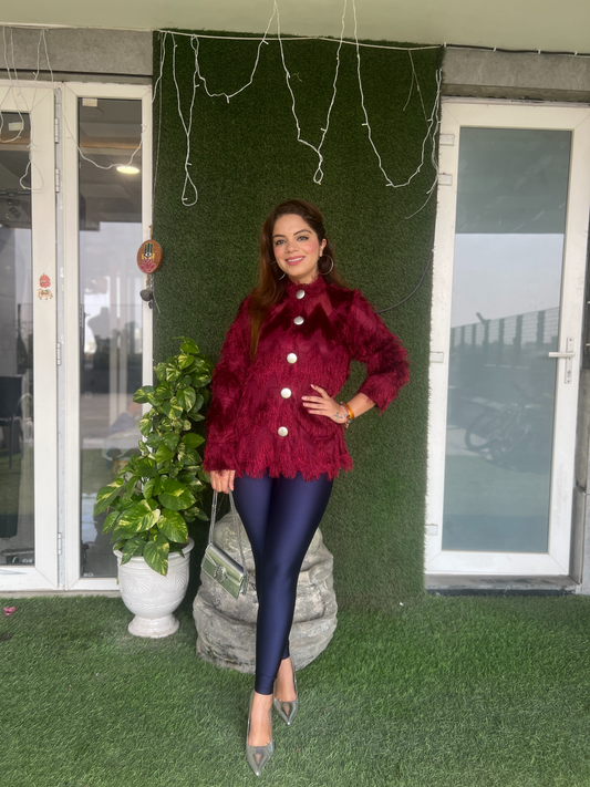Cozy Woolen Shirt with Fur Fringe for Women – Stylish Winter Wear